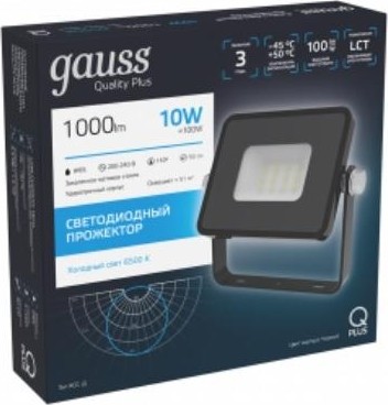 Прожектор GAUSS Qplus 10w 1000lm 6500k 200-240v ip65 черный led 613511310 - изображение 2