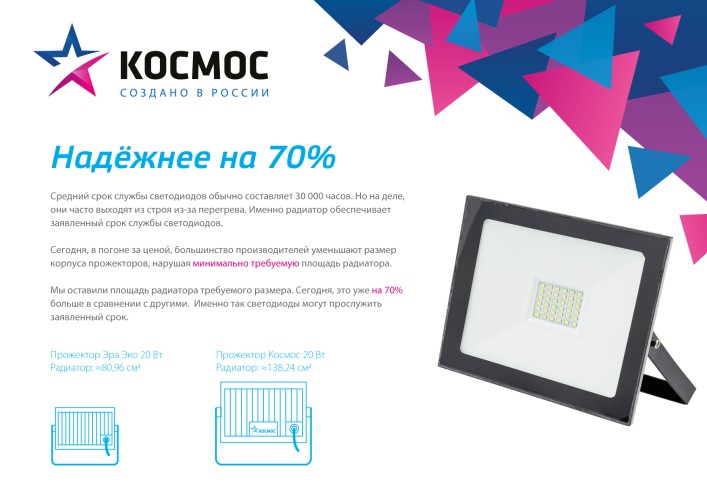 Прожектор светодиодный КОСМОС K_PR5_LED_100, 8000Лм, IP65, 6500K Super-Slim K_PR5_LED_100 - изображение 5