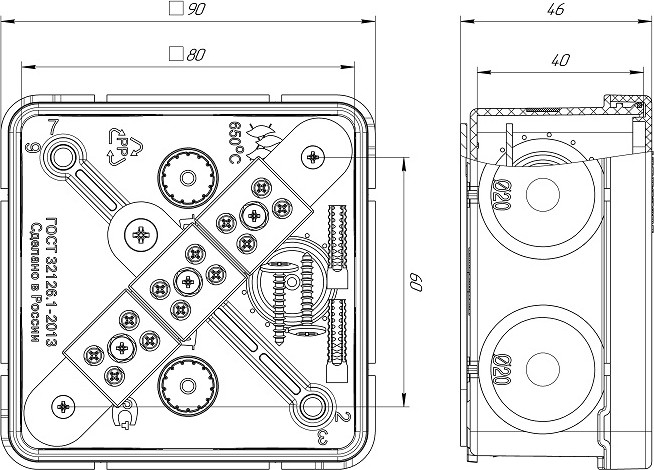 Распаячная коробка ПРОМРУКАВ 60-0210-FR2.5-6  Е15-Е120 80х80х40 огнестойкая для О/П 60-0210-FR2.5-6 - изображение 2