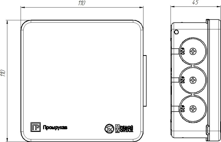 Распаячная коробка ПРОМРУКАВ 60-0303 для прямого монтажа (HF) 100х100х40 - изображение 2