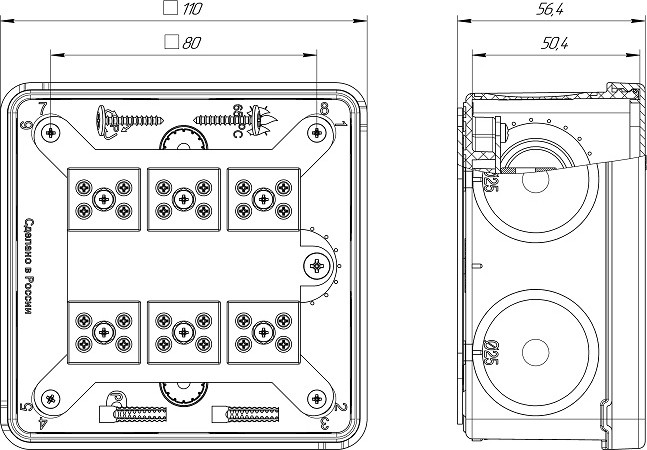 Распаячная коробка ПРОМРУКАВ 60-0300-FR6.0-12  Е15-Е120 100х100х50 огнестойкая для О/П 60-0300-FR6.0-12 - изображение 2
