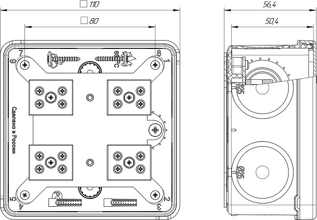 Распаячная коробка ПРОМРУКАВ 60-0300-FR10.0-8  Е15-Е120 100х100х50 огнестойкая для О/П 60-0300-FR10.0-8 - изображение 2