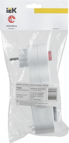 Разветвитель IEK Т-01/03В 3-м 16А IP20 Т-01/03В 2P+PE с выкл. WTP10-16-03-ZK-K01 - изображение 2