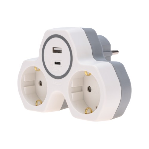 Разветвитель REXANT 11-1253 двойник электрический 16а+ USB-A + USB-C, белый