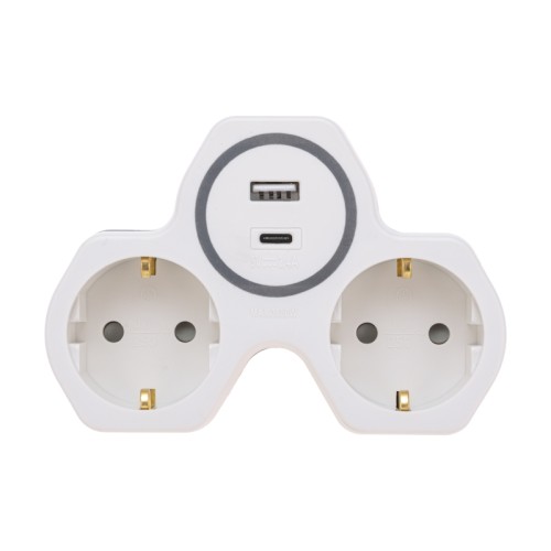 Разветвитель REXANT 11-1253 двойник электрический 16а+ USB-A + USB-C, белый - изображение 2