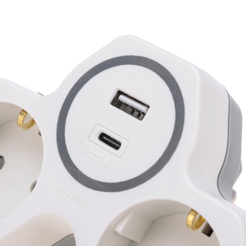 Разветвитель REXANT 11-1253 двойник электрический 16а+ USB-A + USB-C, белый - изображение 4