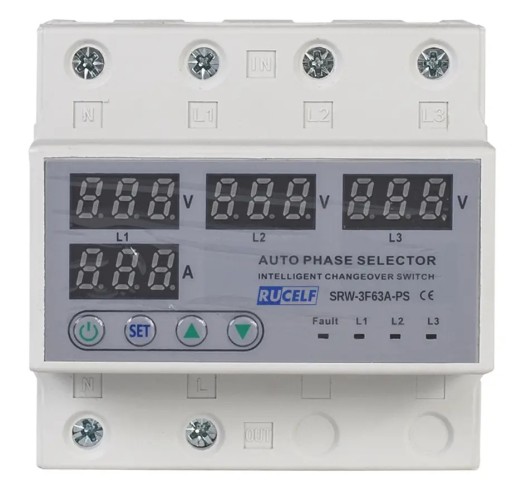 Реле RUCELF SRW-3F63A-PS с выбором фаз, 3 в1