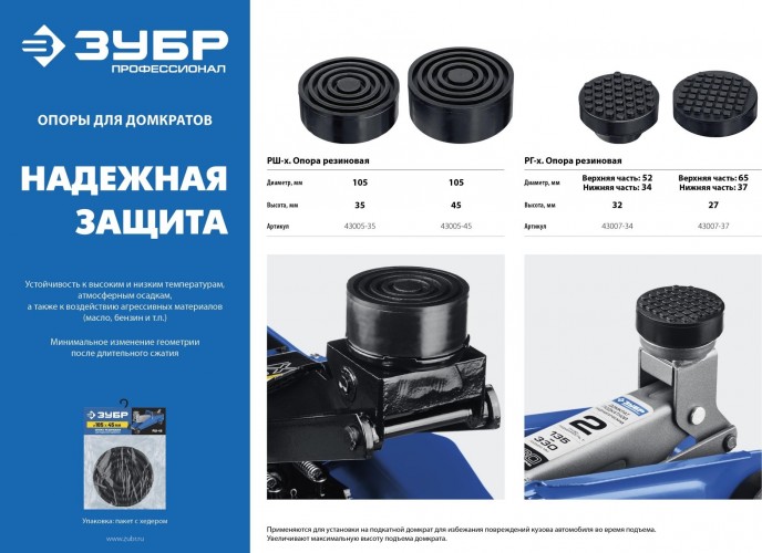 Резиновая опора ЗУБР Профессионал РШ-45 для домкрата d105/h45мм 43005-45 - изображение 4