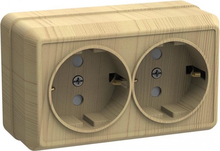 Розетка 2-местная IEK ОКТАВА РС22-3-ОС 16А  с заземлением сосна ERO21-K03-16-DC