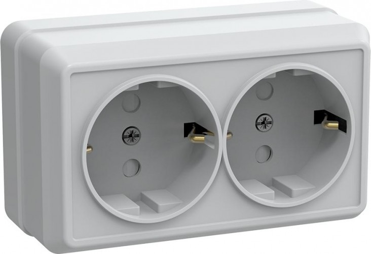 Розетка 2-местная IEK ОКТАВА РСш22-3-ОБ 16А с заземлением, шторкой белая ERO24-K01-16-DC