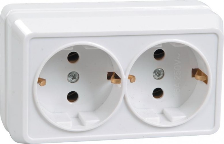 Розетка 2-местная IEK ОКТАВА РС22-3-ОБ 16А  с заземлением белая ERO21-K01-16-DC