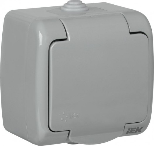 Розетка IEK Aquatic РСш12-2 1-м оп 16а ip54 с заземл. с крышкой сер. ERA12-K03-16-54