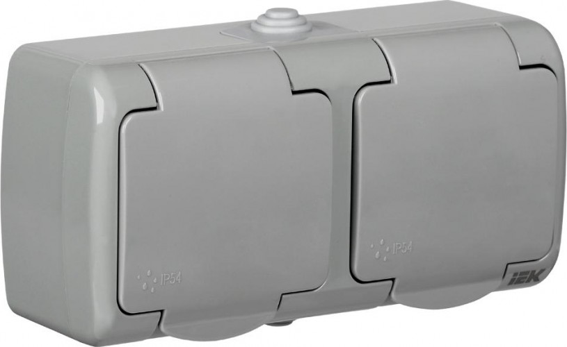 Розетка IEK Aquatic РСш22-2 2-м оп 16а ip54 с заземл. с крышкой сер. ERA22-K03-16-54