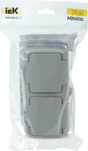 Розетка IEK Aquatic РСш22-2 2-м оп 16а ip54 с заземл. с крышкой сер. ERA22-K03-16-54 - изображение 2