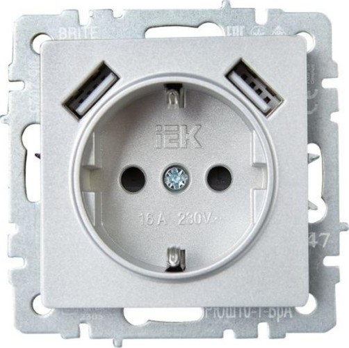 Розетка IEK BRITE РЮш10-1-БрА 16А с USB A+A 2.1A с заземл. защ. штор BR-R14-16-U21-D21-K47 - изображение 2