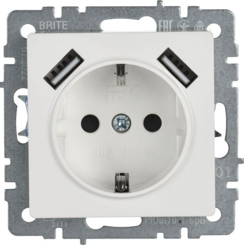 Розетка IEK BRITE РЮш10-1-БрБ 16А с USB A+A 2.1A с заземл. защ. штор BR-R14-16-U21-D21-K01 - изображение 2