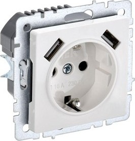 Розетка IEK BRITE РЮш10-2-БрБ 16А с USB A+A 3.1A с заземл. защ. штор BR-R14-16-U21-D31-K01