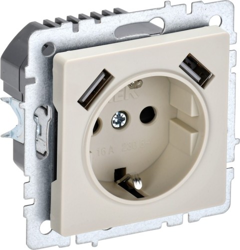 Розетка IEK BRITE РЮш10-2-БрКр 16А с USB A+A 3.1A с заземл. защ. што BR-R14-16-U21-D31-K10