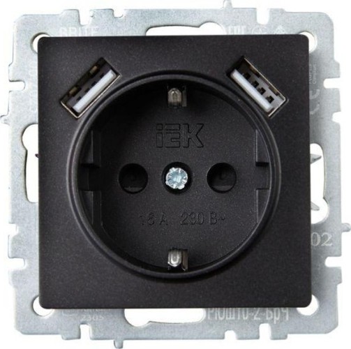 Розетка IEK BRITE РЮш10-2-БрЧ 16А с USB A+A 3.1A с заземл. защ. штор BR-R14-16-U21-D31-K02 - изображение 3