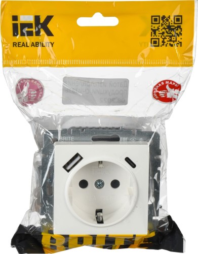 Розетка IEK BRITE РЮш11-1-БрА 16А с USB A+C 18Вт с заземл. защ. штор BR-R14-16-U22-018-K47 - изображение 2