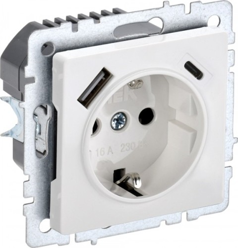 Розетка IEK BRITE РЮш11-1-БрБ 16А с USB A+C 18Вт с заземл. защ. штор BR-R14-16-U22-018-K01