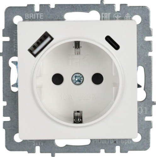 Розетка IEK BRITE РЮш11-1-БрБ 16А с USB A+C 18Вт с заземл. защ. штор BR-R14-16-U22-018-K01 - изображение 2