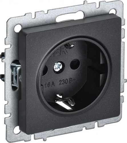Розетка IEK BRITE РС11-1-0 16а без защ. шторки черн. BR-R11-16-K02