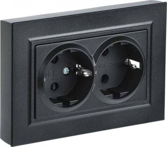 Розетка IEK BRITE РС12-3 16а 2-м без защ. шторок черн. BR-R21-16-K02-F