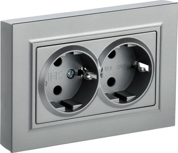 Розетка IEK BRITE РС12-3 16а 2-м без защ. шторок алюм. BR-R21-16-K47-F