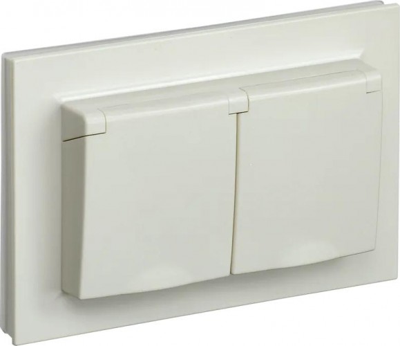 Розетка IEK BRITE РСбш12-3-44 16а 2-м ip44 с крышкой беж. BR-R26-16-44-K10-F