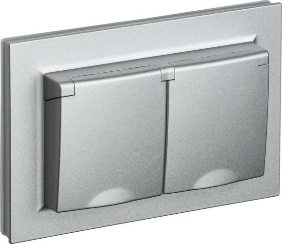 Розетка IEK BRITE РСбш12-3-44 16а 2-м ip44 с крышкой алюм. BR-R26-16-44-K47-F