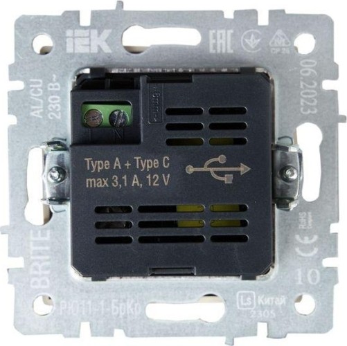Розетка IEK BRITE USB A+C 18Bт РЮ11-1-БрКр беж BR-U22-018-K10 - изображение 2