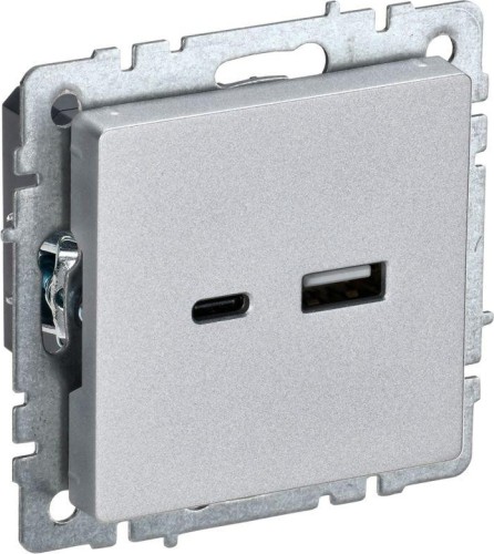 Розетка IEK BRITE USB A+C 18Bт РЮ11-1-БрА алюм BR-U22-018-K47