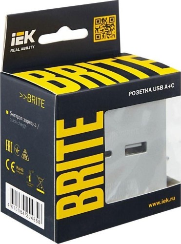 Розетка IEK BRITE USB A+C 18Bт РЮ11-1-БрА алюм BR-U22-018-K47 - изображение 5
