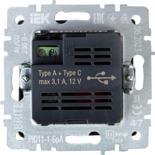 Розетка IEK BRITE USB A+C 18Bт РЮ11-1-БрА алюм BR-U22-018-K47 - изображение 3