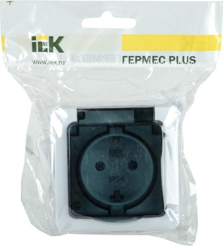 Розетка IEK Гермес Plus РСб22-3 2-м оп 16а ip54 с заземл. с дым. крышкой ERMP22-K03-16-54-EC - изображение 2