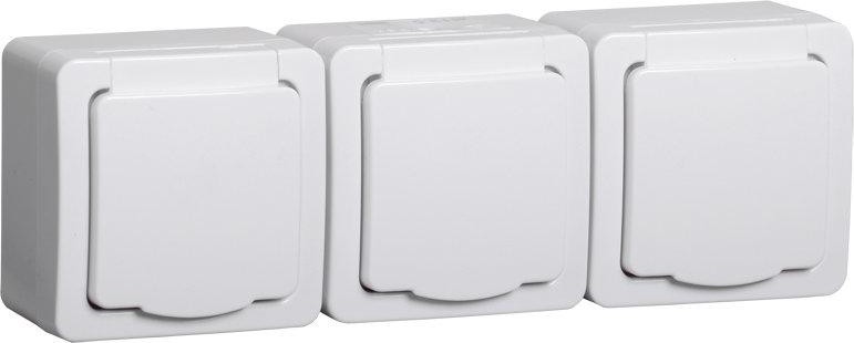 Розетка IEK Гермес Plus РСб23-3 3-м оп 16а ip54 с заземл. с крышкой ERMP32-K01-16-54-EC