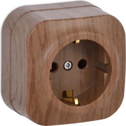 Розетка IEK Glory РС20-3 1-м оп 16а с заземл. дуб ERH11-K24-16