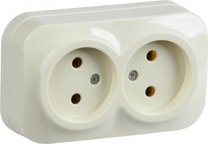Розетка IEK Glory РС22-2 2-м оп 10а без заземл. крем. ERH20-K33-10