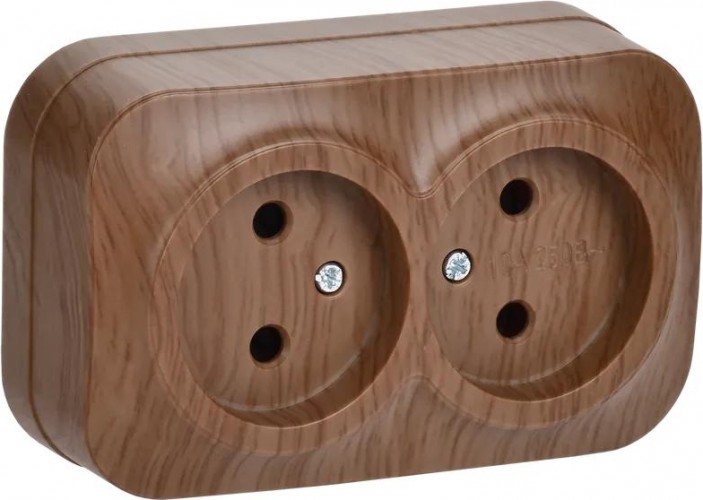 Розетка IEK Glory РС22-2 2-м оп 10а без заземл. дуб ERH20-K24-10