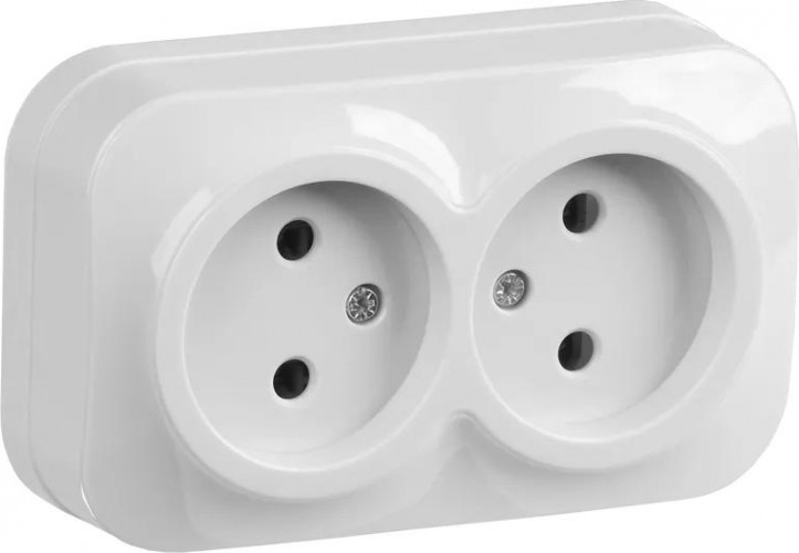 Розетка IEK Glory РС22-2 2-м оп 10а без заземл. бел. ERH20-K01-10