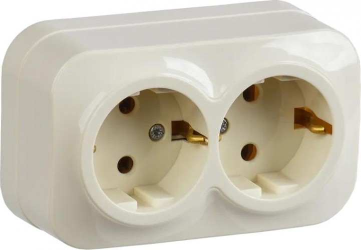 Розетка IEK Glory РС22-3 2-м оп 16а с заземл. крем. ERH21-K33-16