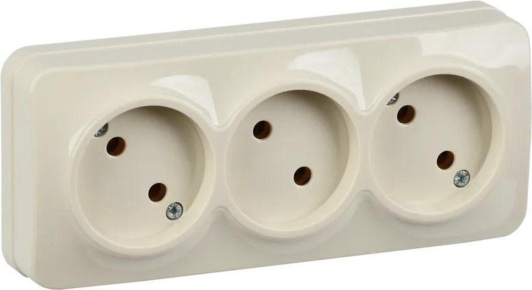 Розетка IEK Glory РС23-2 3-м оп 10а без заземл. крем. ERH30-K33-10
