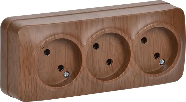 Розетка IEK Glory РС23-2 3-м оп 10а без заземл. дуб ERH30-K24-10