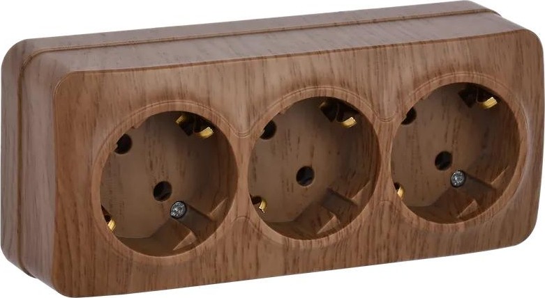 Розетка IEK Glory РС23-3 3-м оп 16а с заземл. дуб ERH31-K24-16