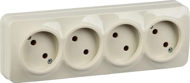 Розетка IEK Glory РС24-2 4-м оп 10а без заземл. крем. ERH40-K33-10