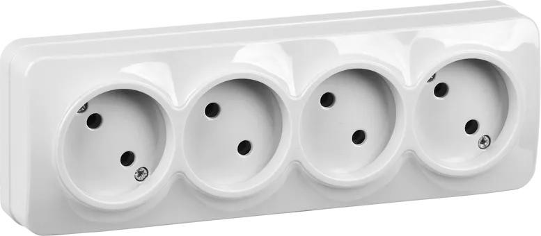 Розетка IEK Glory РС24-2 4-м оп 10а без заземл. бел. ERH40-K01-10