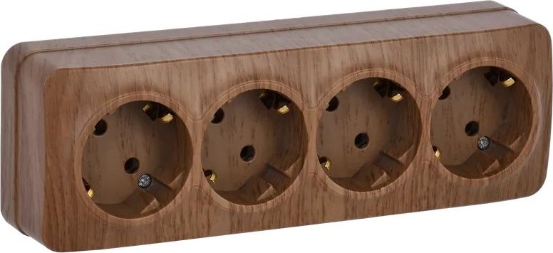 Розетка IEK Glory РС24-3 4-м оп 16а с заземл. дуб ERH41-K24-16