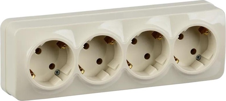 Розетка IEK Glory РС24-3 4-м оп 16а с заземл. крем. ERH41-K33-16