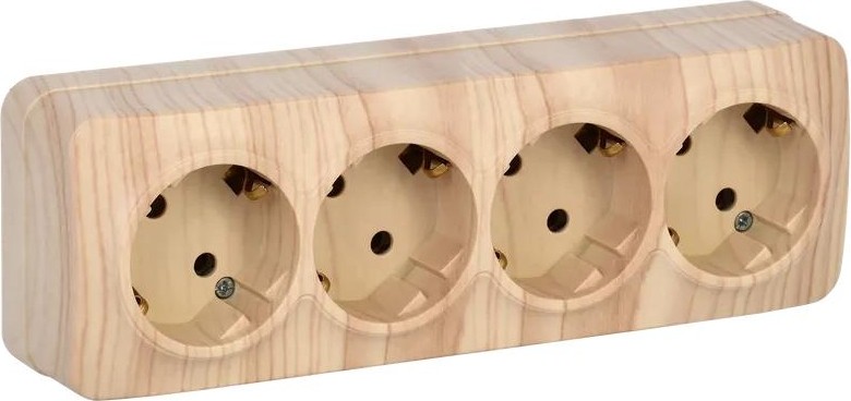 Розетка IEK Glory РС24-3 4-м оп 16а с заземл. сосна ERH41-K34-16